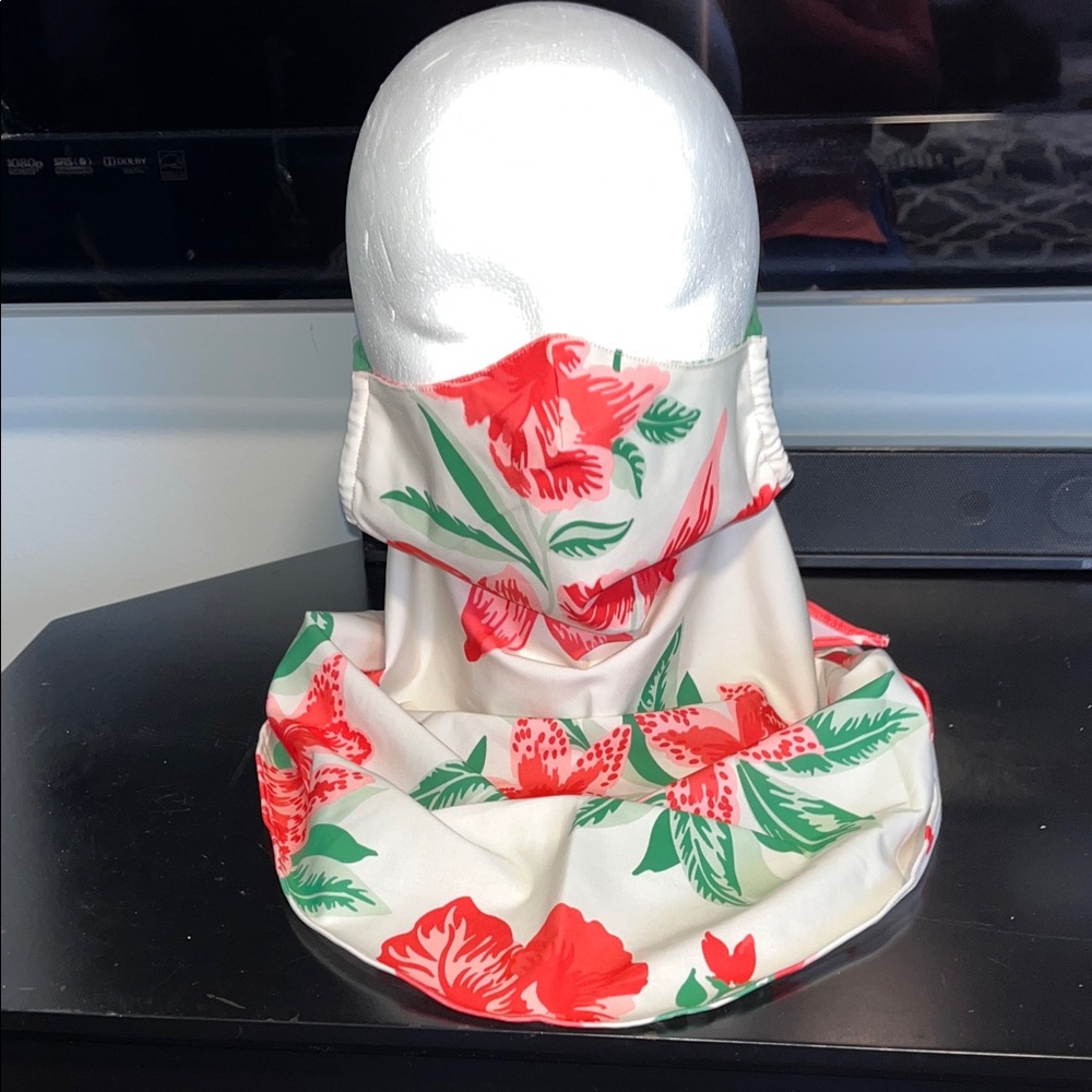 Floral Red and Green Face Mask Scarf Bandanna Face Cover